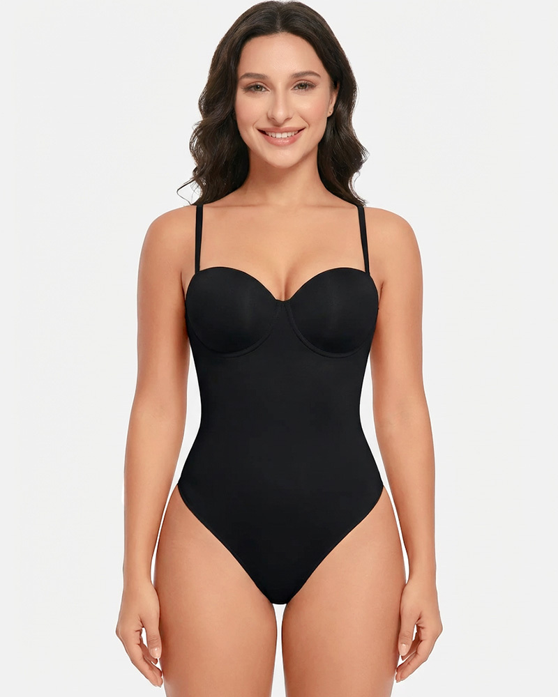 Seamless Back Lace-Up Cami Thong Bodysuit