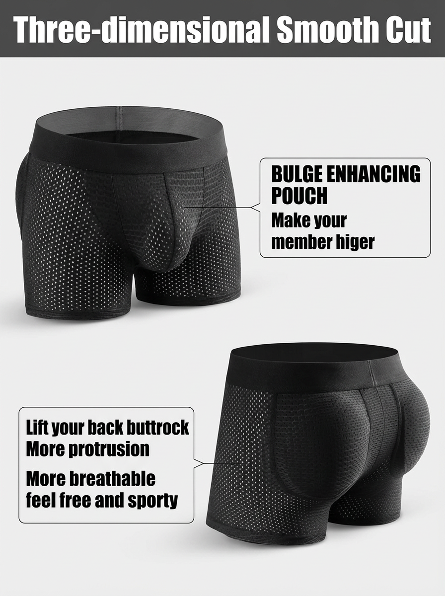 Mid-Waist Mesh Boxers Panties With Removable Butt Pads For Men