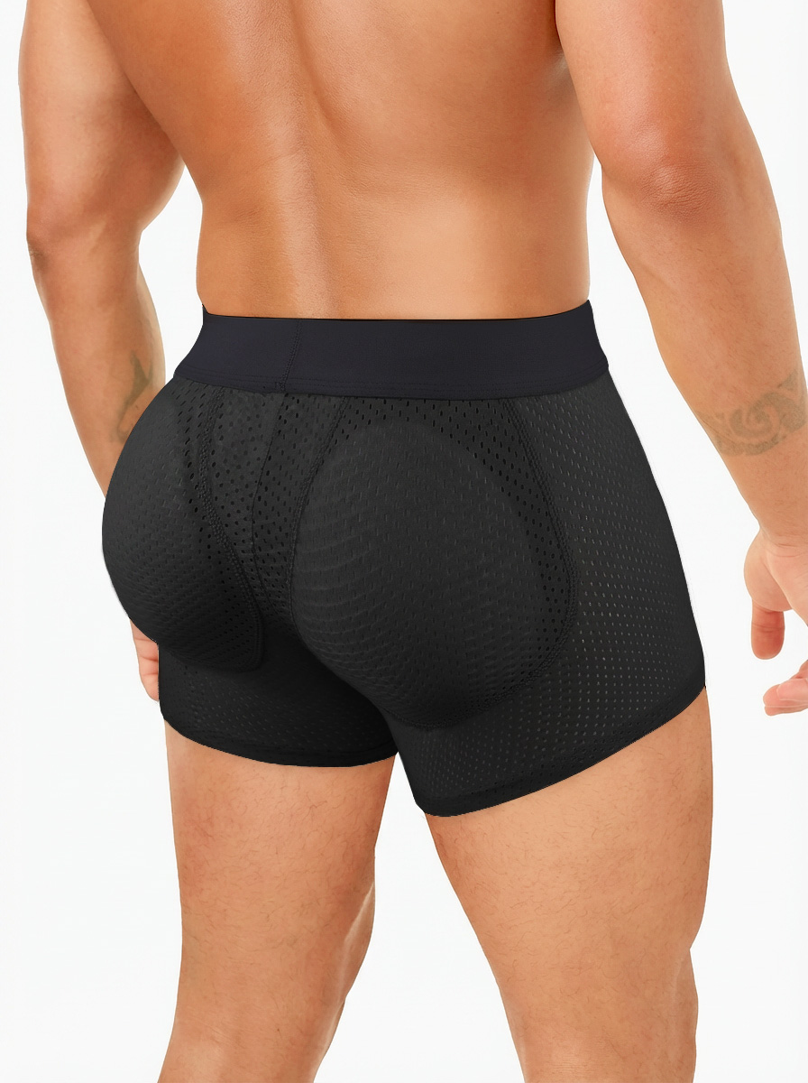 Mid-Waist Mesh Boxers Panties With Removable Butt Pads For Men