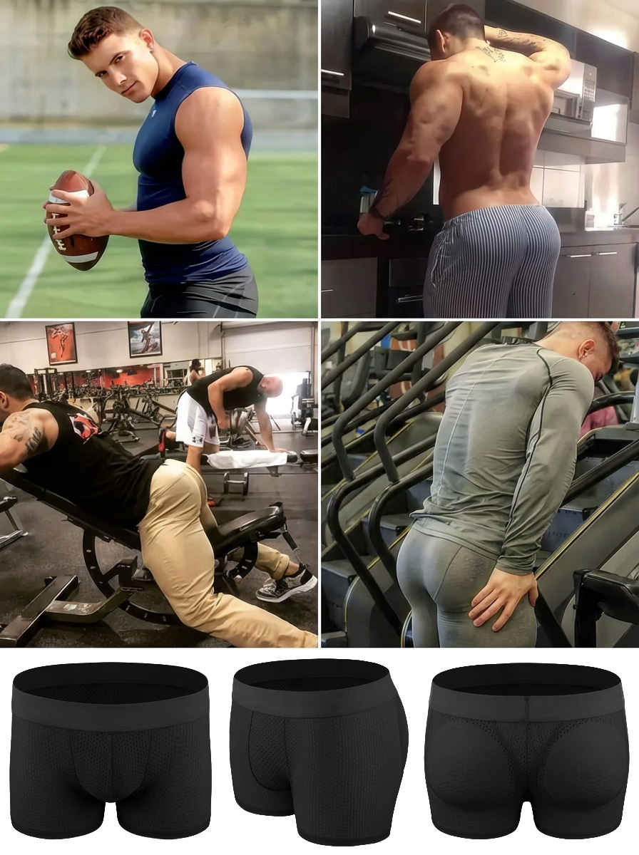 Mid-Waist Mesh Boxers Panties With Removable Butt Pads For Men