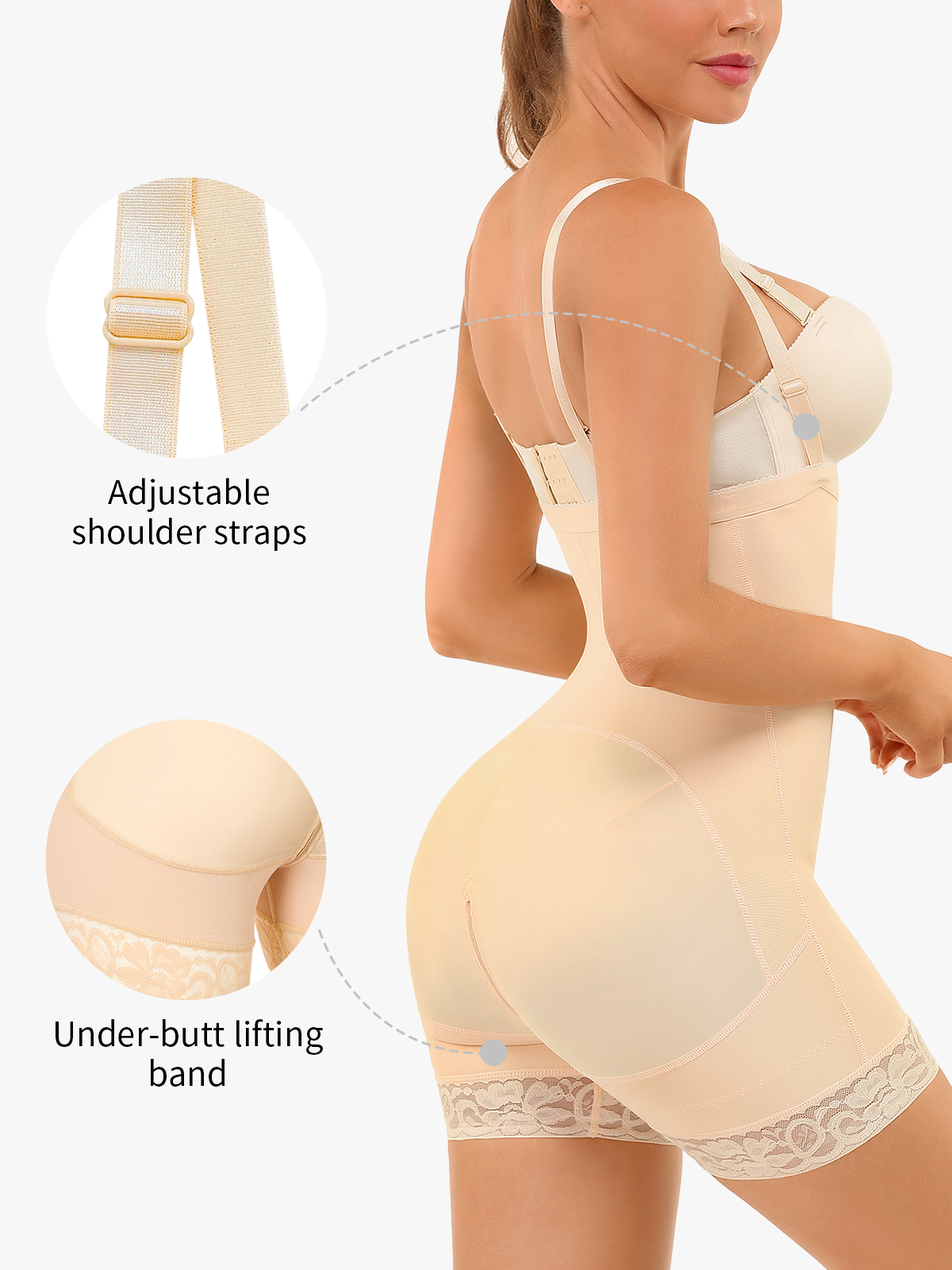 Tummy Control Butt Lifting Crotch Opening Mid Thigh Bodysuit
