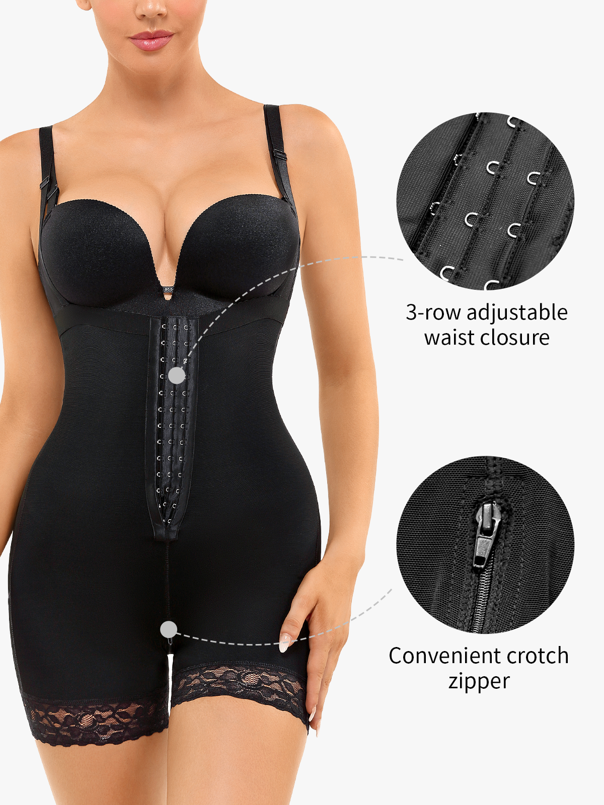 Tummy Control Butt Lifting Crotch Opening Mid Thigh Bodysuit
