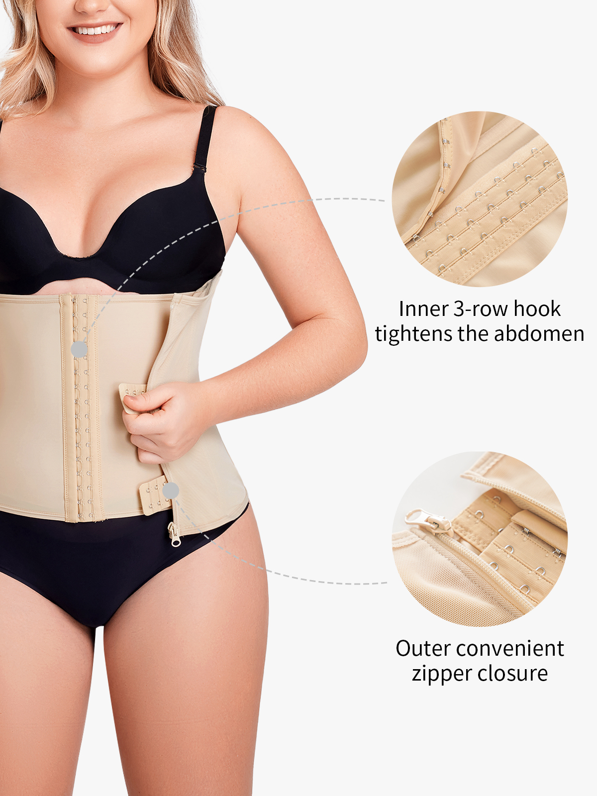 Hook and Zipper Steel Boning Sculpting Waist Cincher