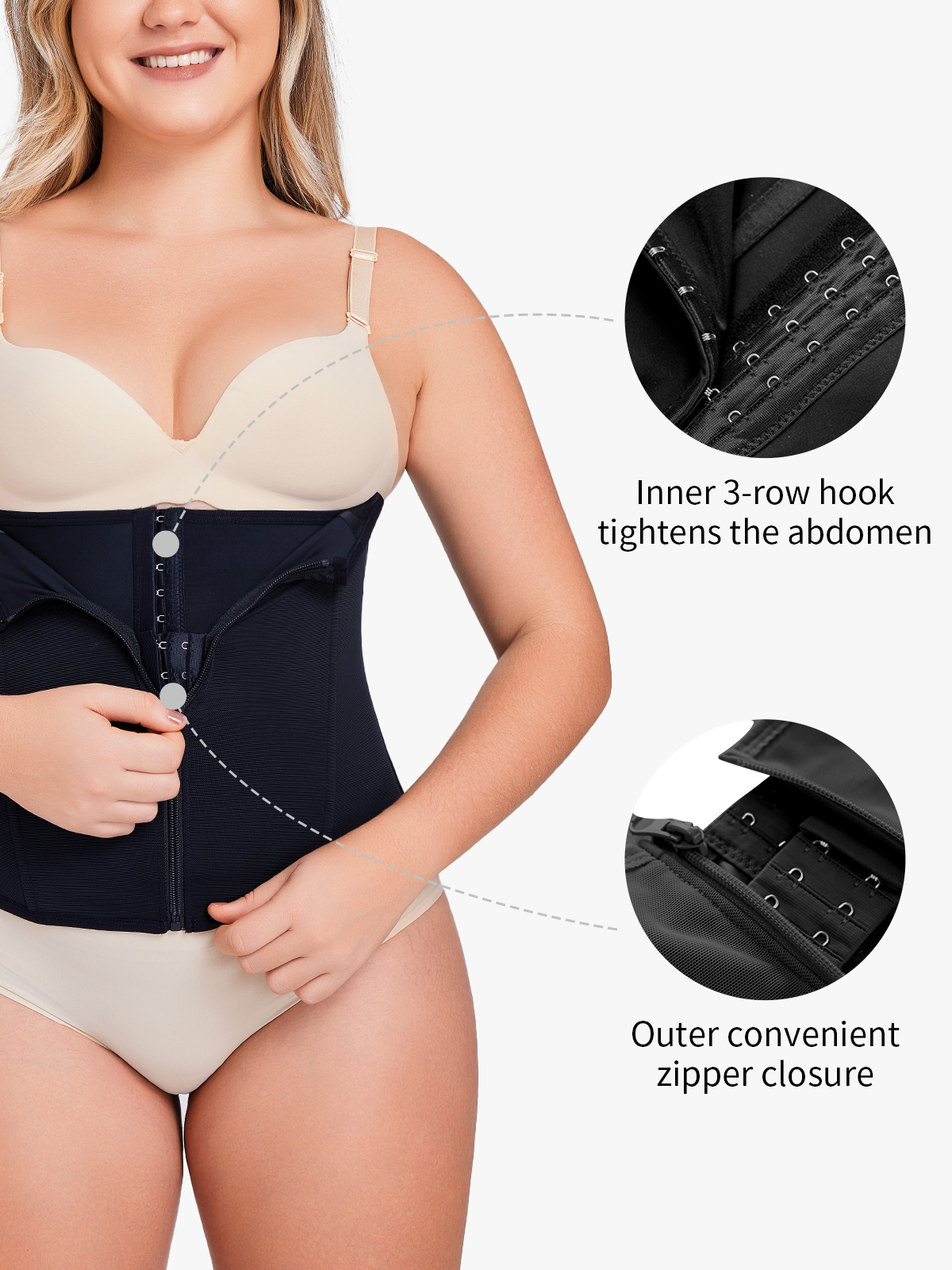 Hook and Zipper Steel Boning Sculpting Waist Cincher