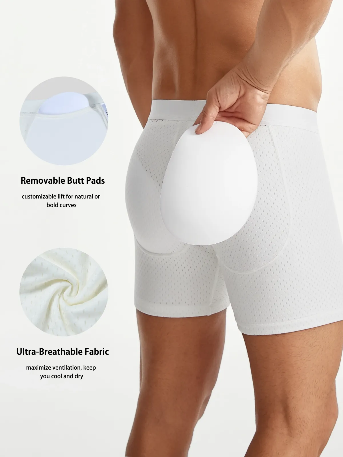 Mid-Waist Mesh Shorts Panties With Removable Butt Pads