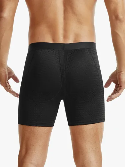 Mid-Waist Mesh Boxers Panties With Removable Butt Pads For Men