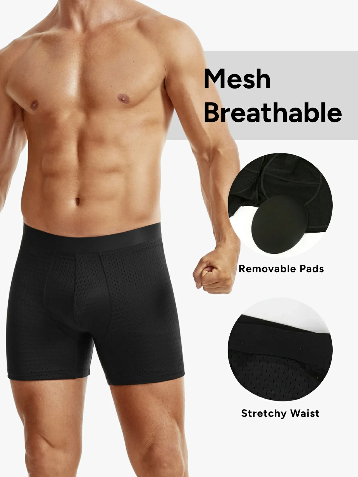 Mid-Waist Mesh Boxers Panties With Removable Butt Pads For Men