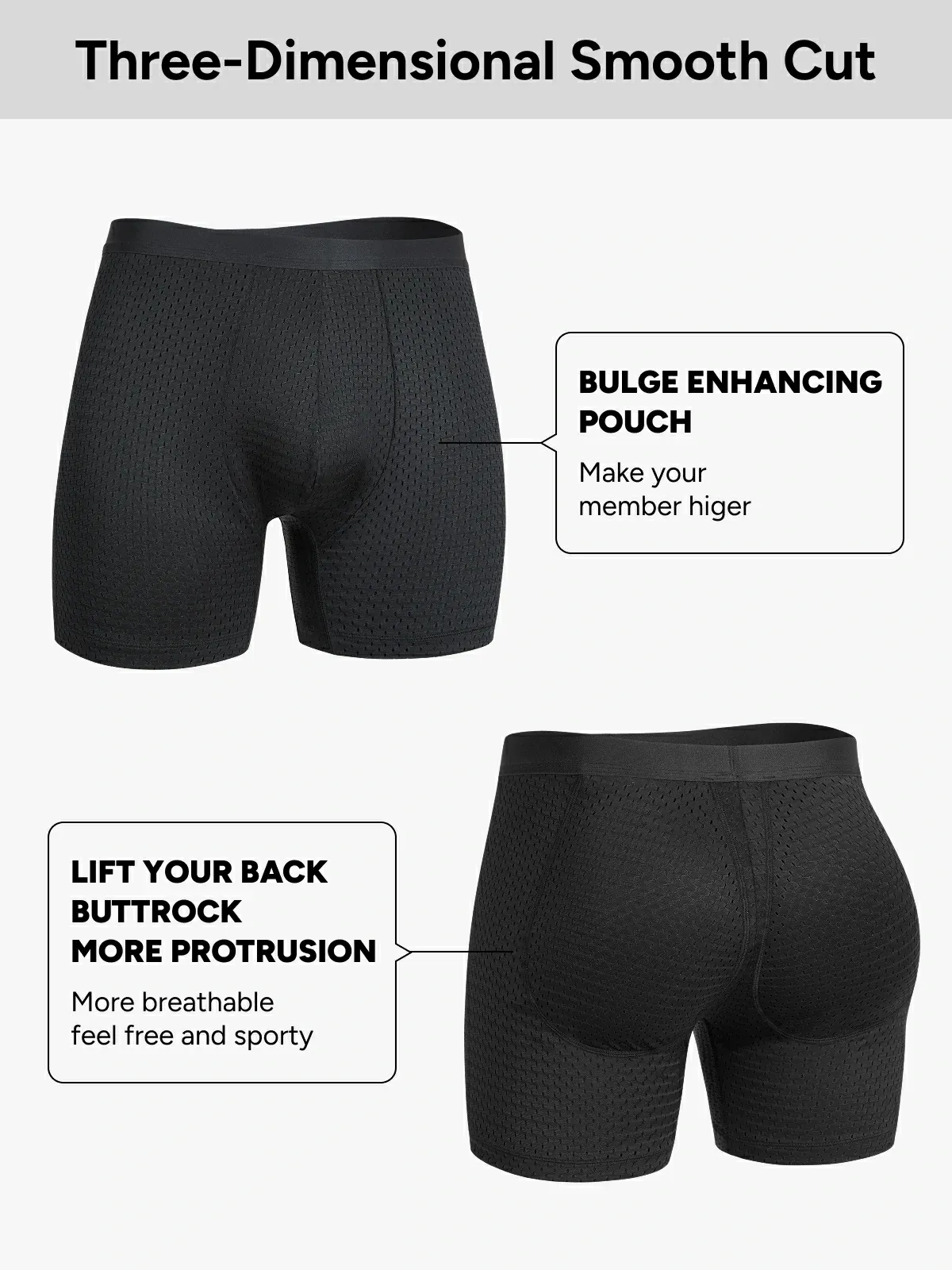Mid-Waist Mesh Boxers Panties With Removable Butt Pads For Men
