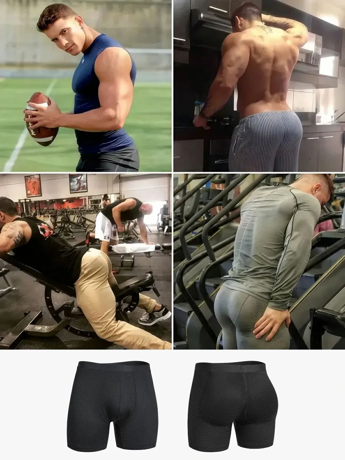 Mid-Waist Mesh Boxers Panties With Removable Butt Pads For Men