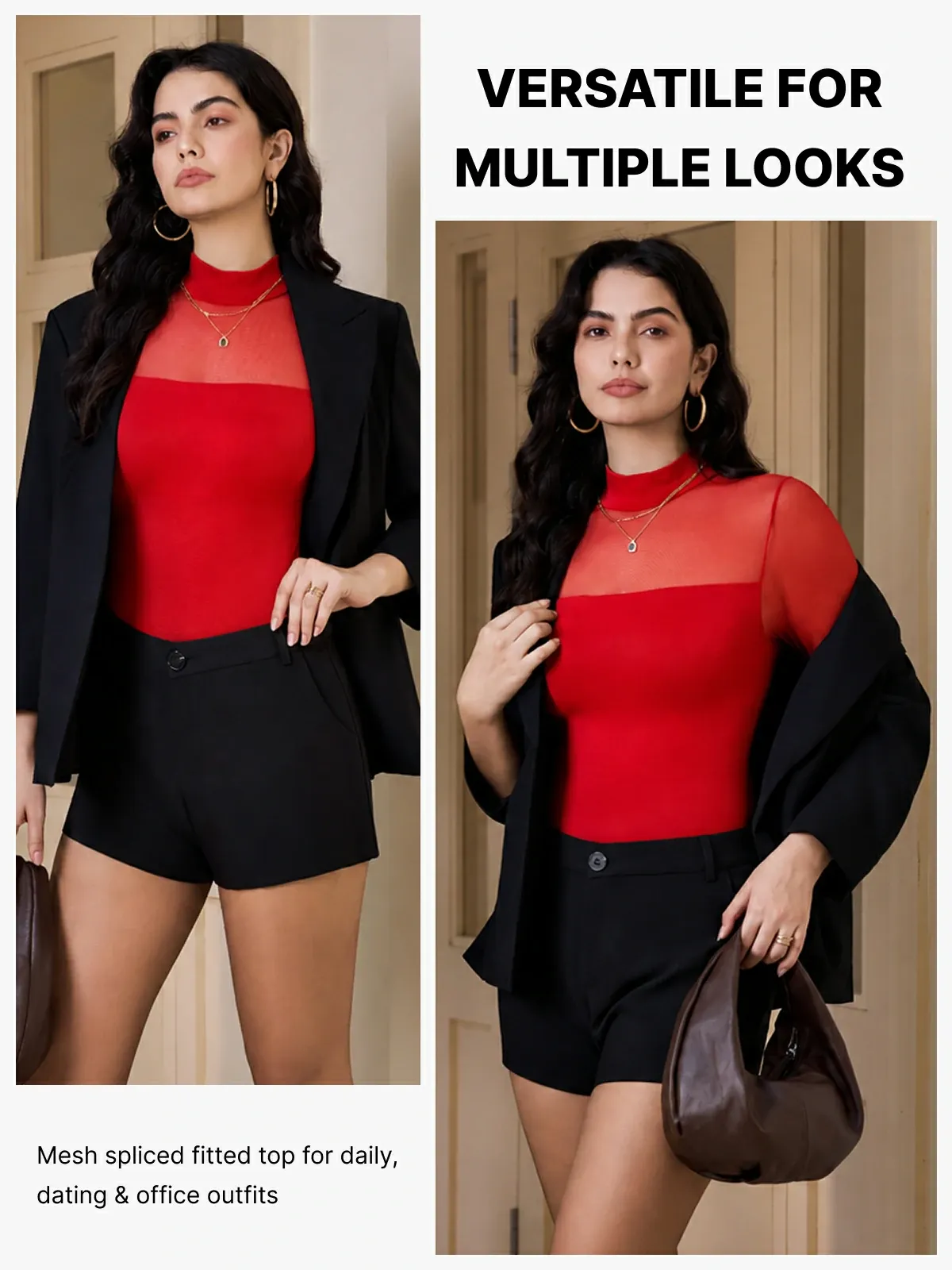 Women Sheer Mesh Long Sleeve Thong Shapewear Bodysuits