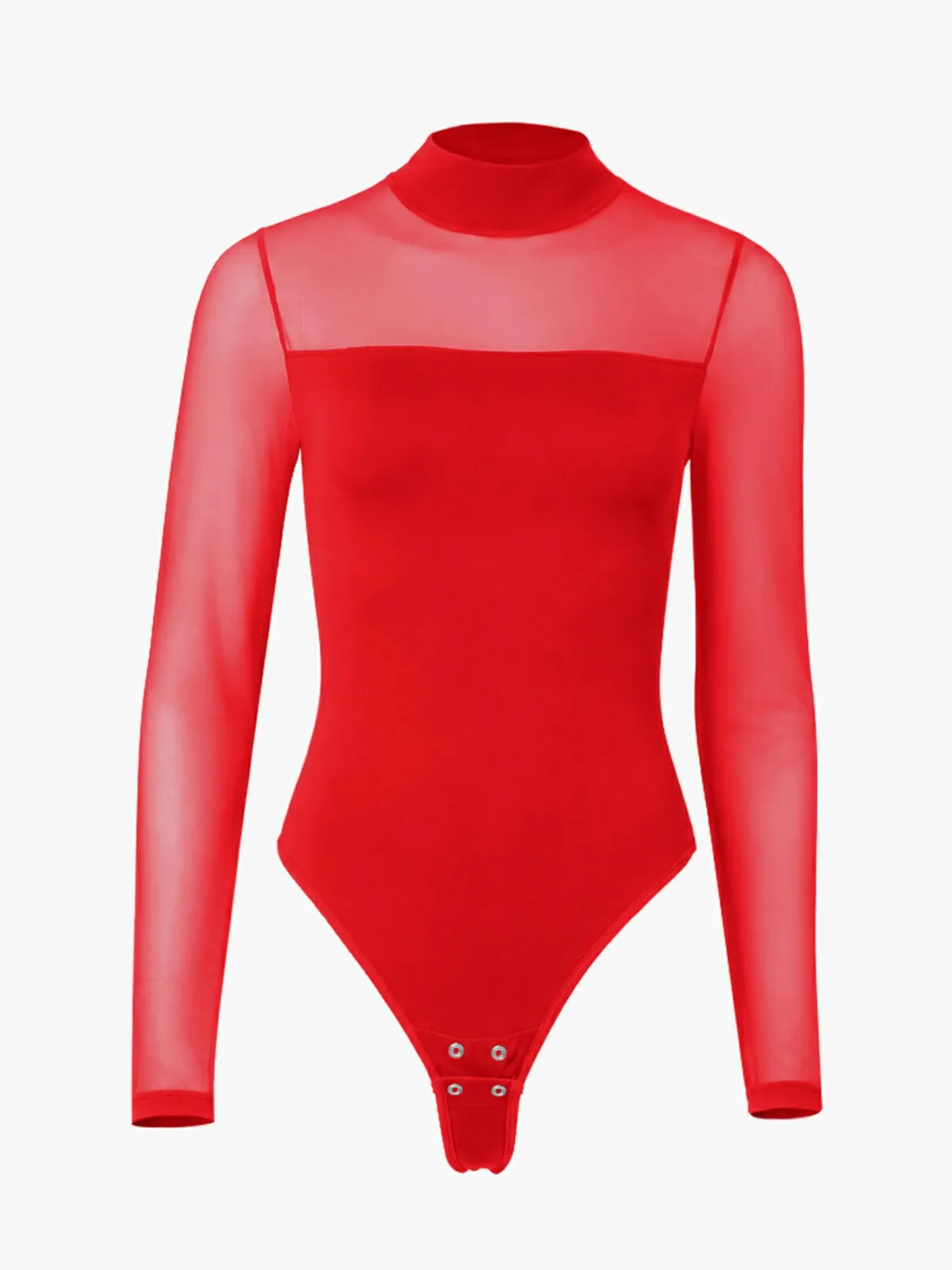 Women Sheer Mesh Long Sleeve Thong Shapewear Bodysuits