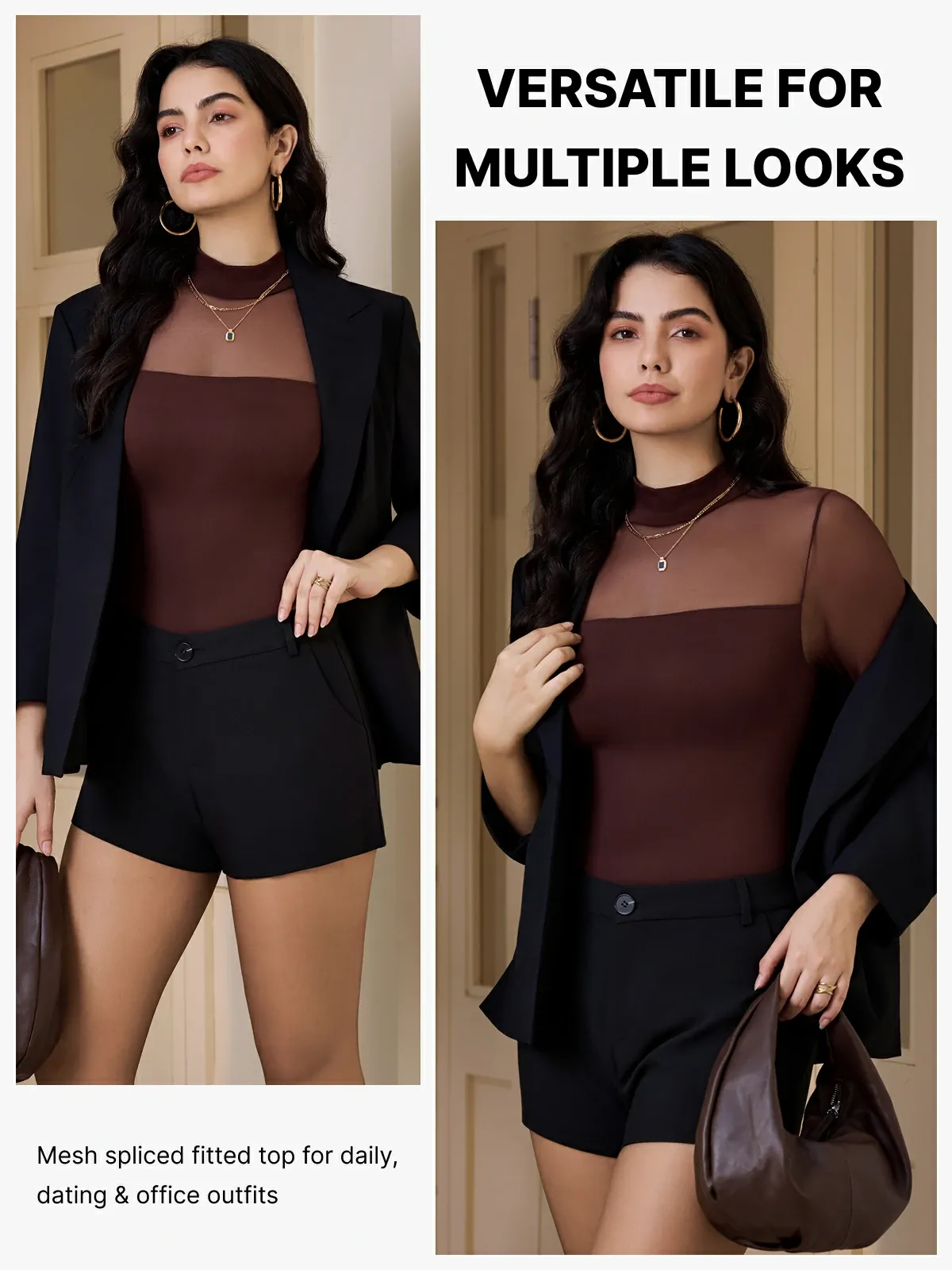 Women Sheer Mesh Long Sleeve Thong Shapewear Bodysuits