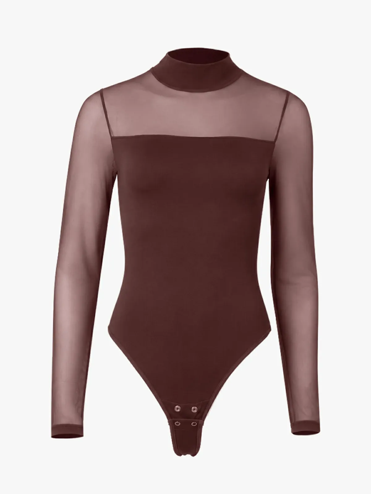Women Sheer Mesh Long Sleeve Thong Shapewear Bodysuits