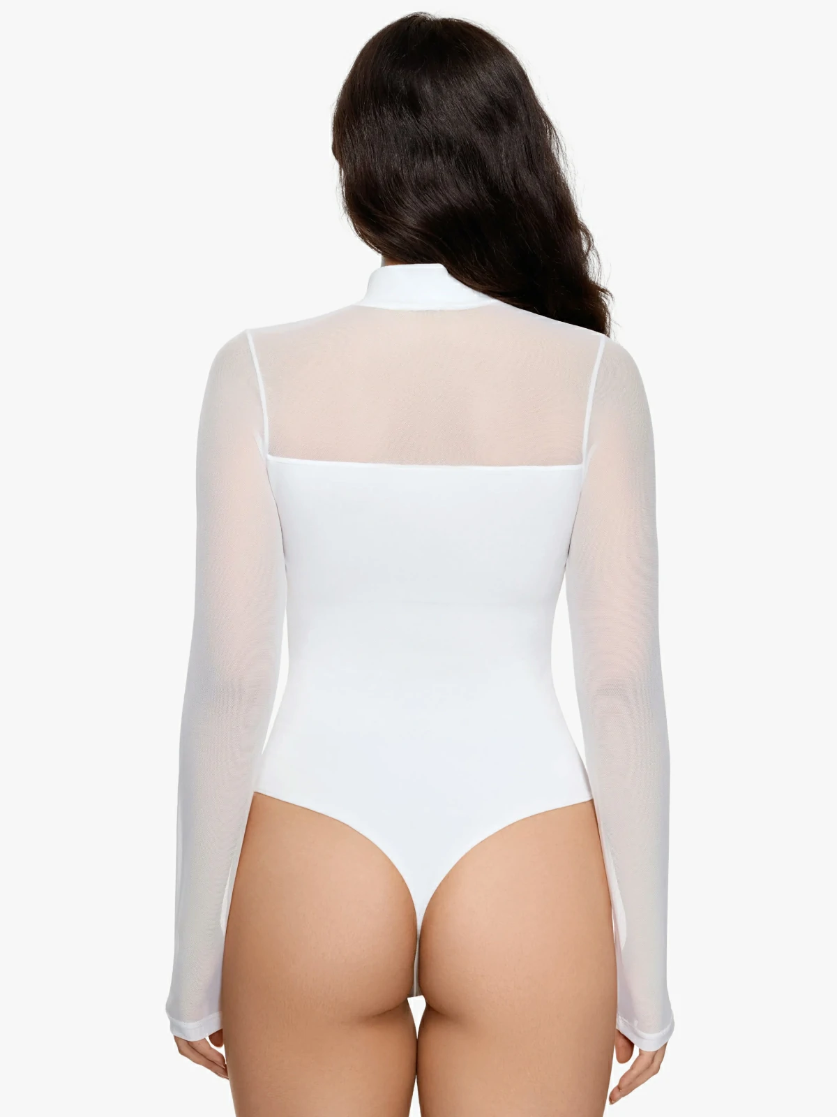 Women Sheer Mesh Long Sleeve Thong Shapewear Bodysuits