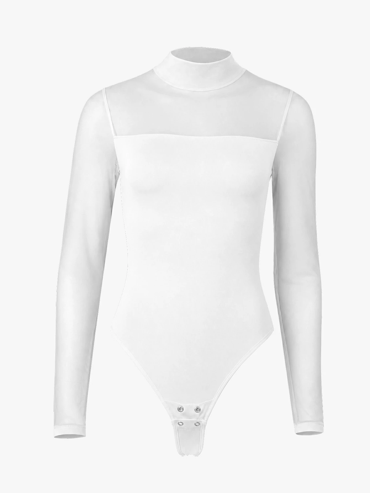 Women Sheer Mesh Long Sleeve Thong Shapewear Bodysuits