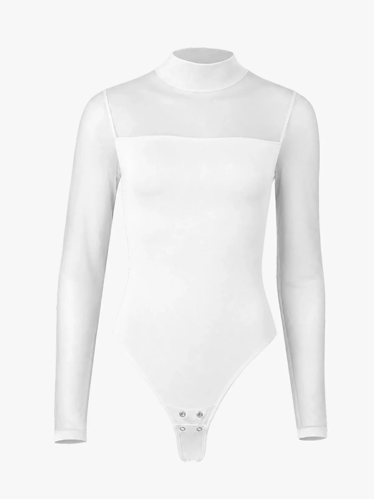 Women Sheer Mesh Long Sleeve Thong Shapewear Bodysuits