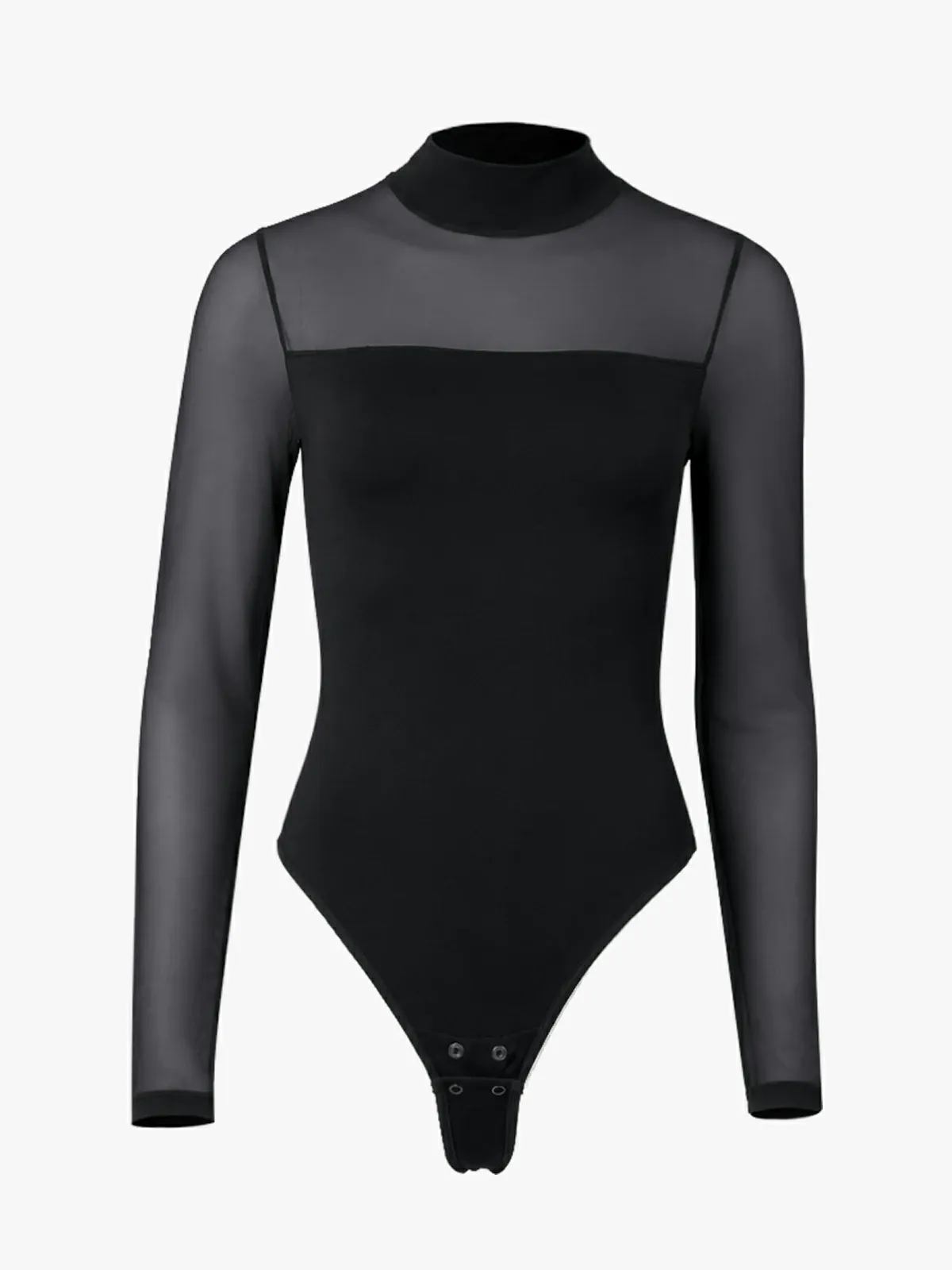 Women Sheer Mesh Long Sleeve Thong Shapewear Bodysuits