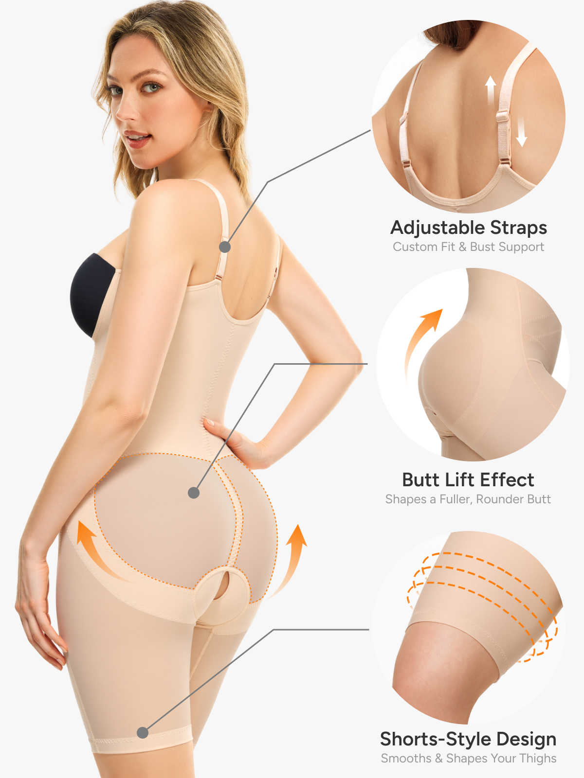 Women Mesh Open Bust Tummy Control Mid Thigh Bodysuit
