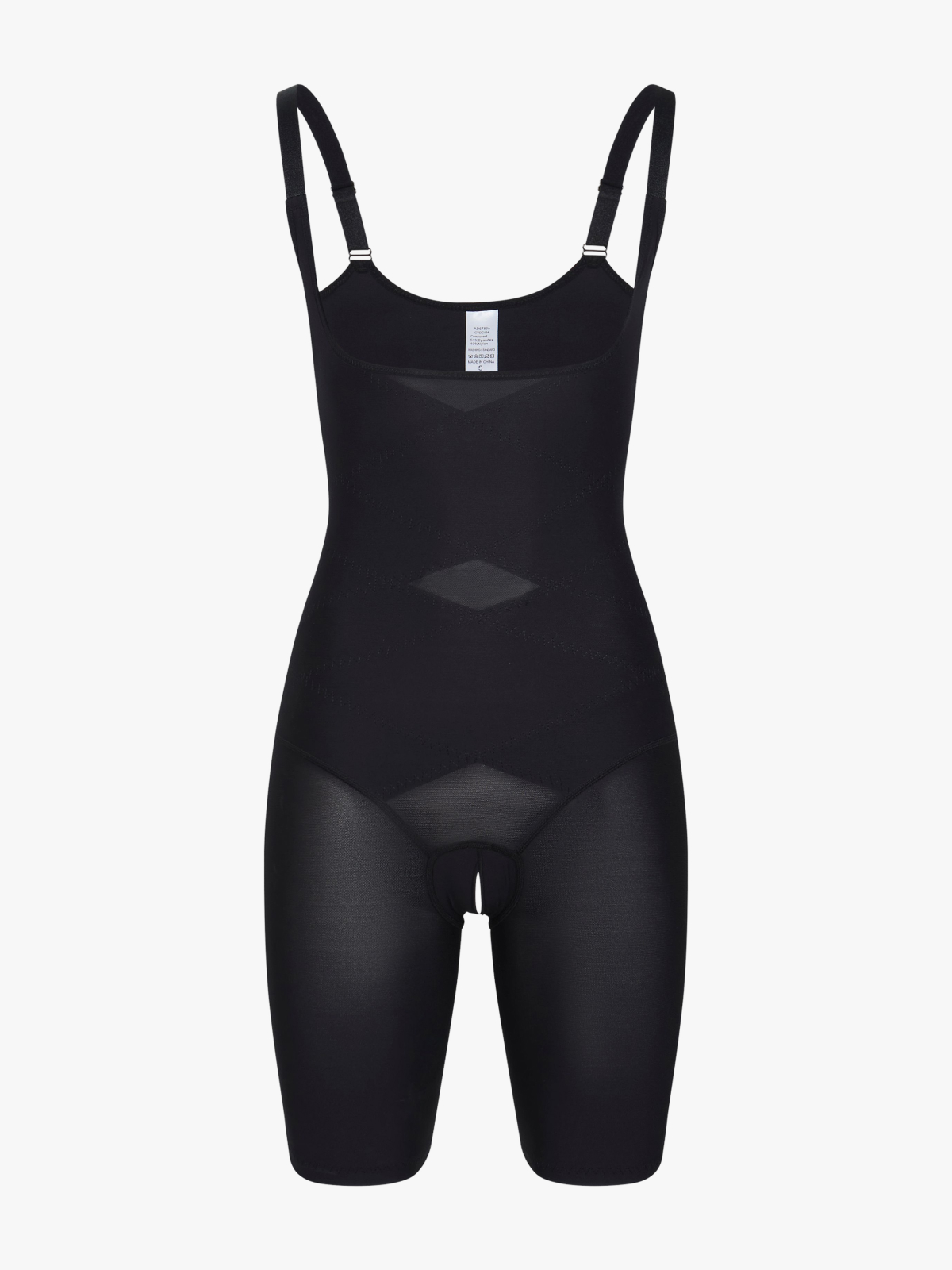 Women Mesh Open Bust Tummy Control Mid Thigh Bodysuit