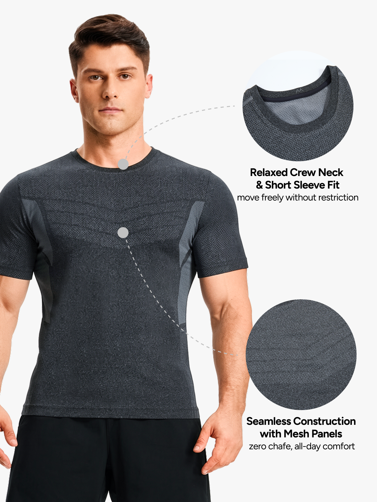 Quick Dry Breathable Workout Crew Neck Top for Men