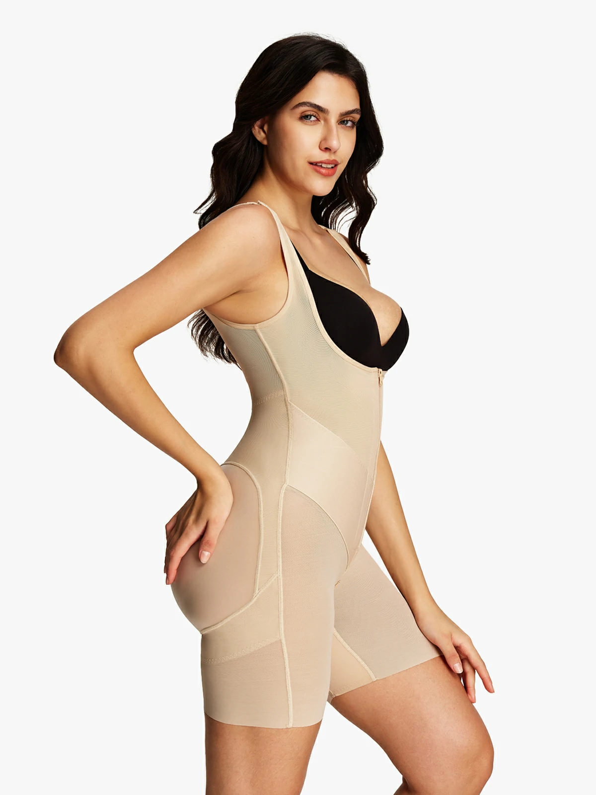 Open Bust Tummy Control Mid-Thigh Bodysuit