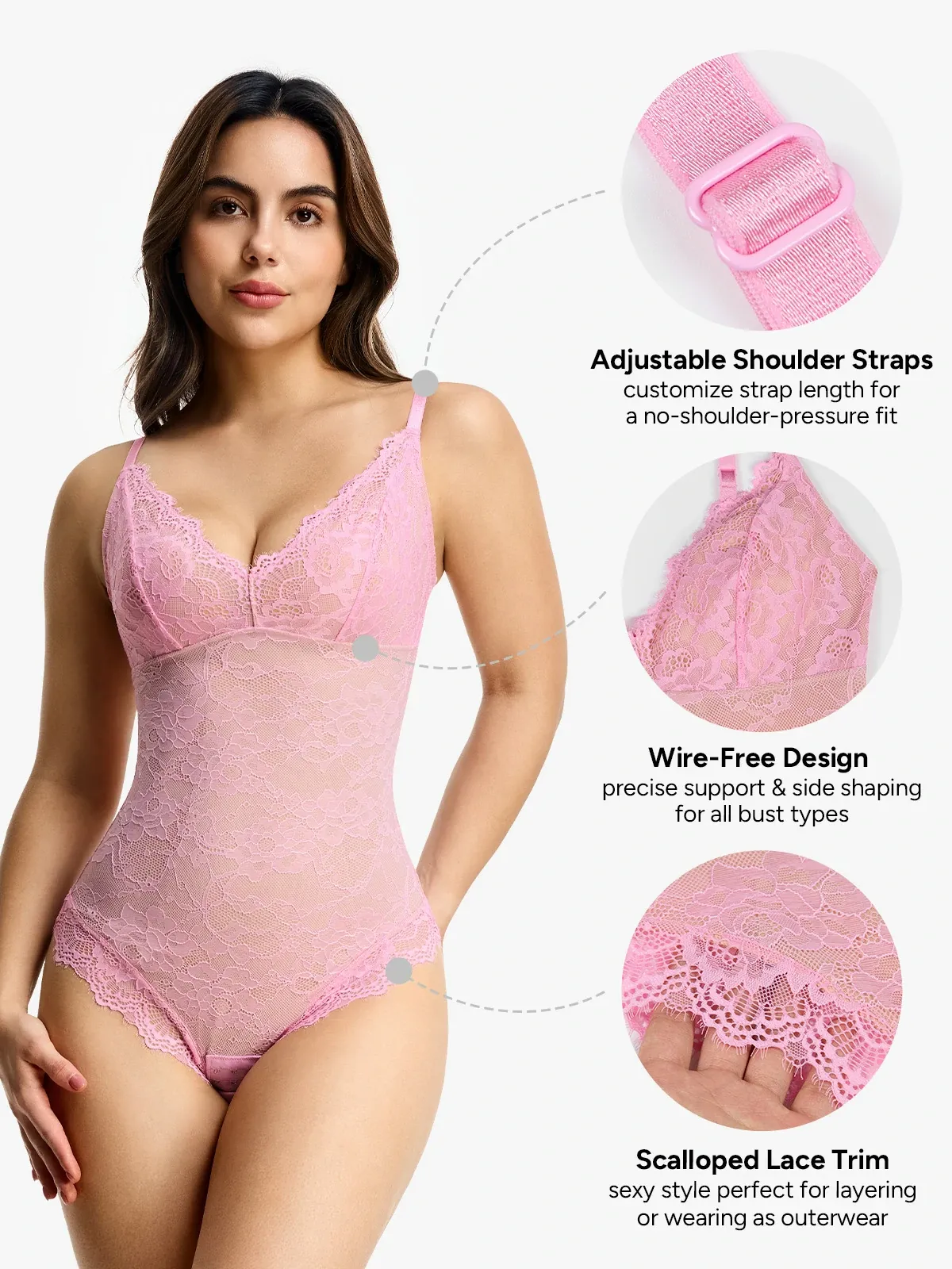 Lace Smoothing Tummy Control Cami Thong Bodysuit