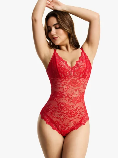Lace Smoothing Tummy Control Cami Thong Bodysuit