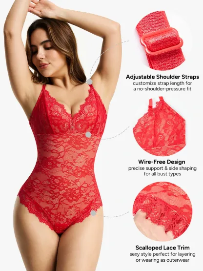 Lace Smoothing Tummy Control Cami Thong Bodysuit