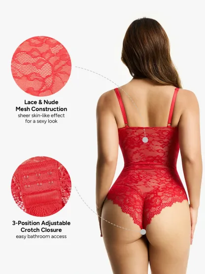 Lace Smoothing Tummy Control Cami Thong Bodysuit