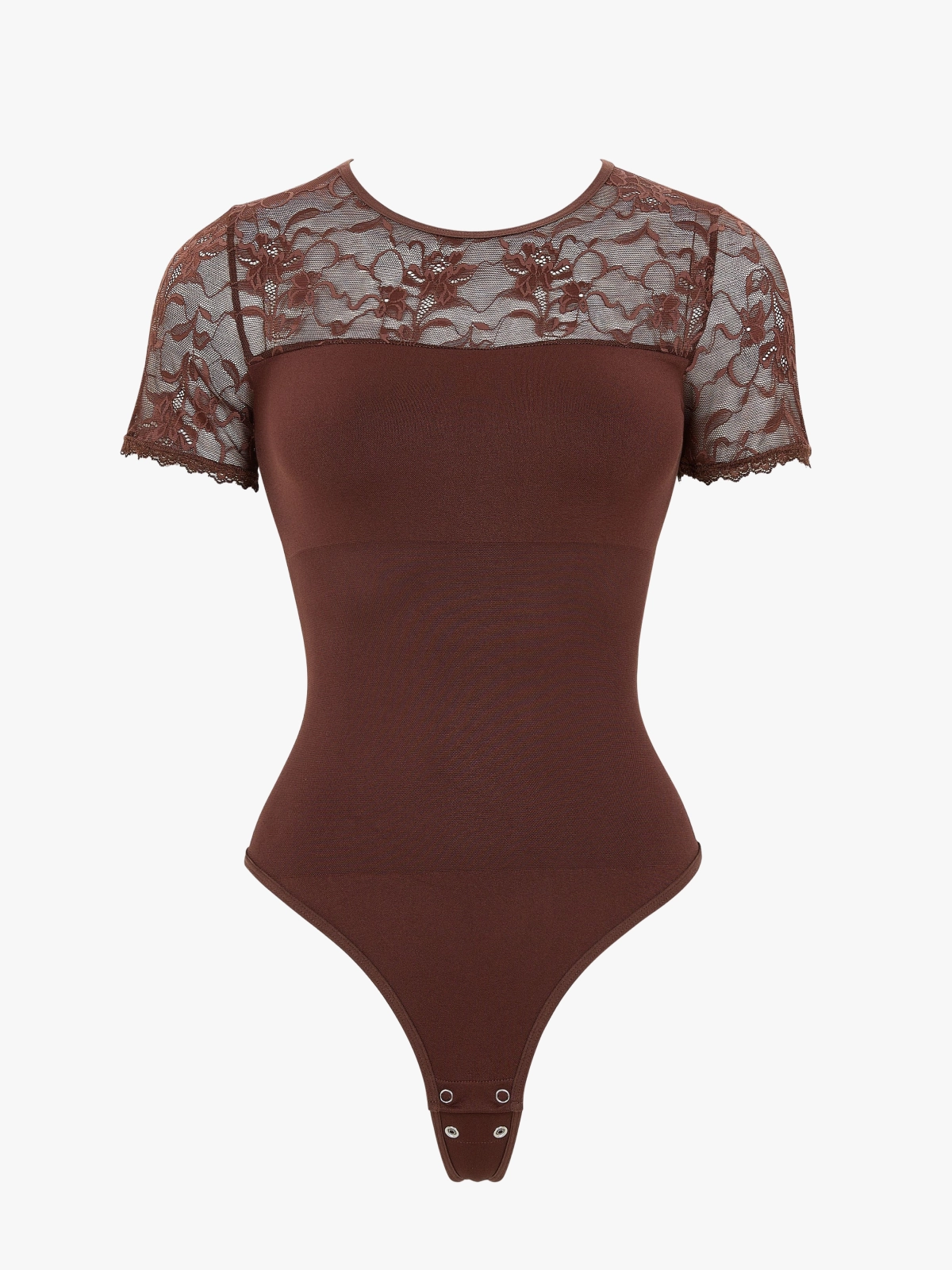 Women Seamless Lace Tummy Control Short Sleeves Thong Bodysuit