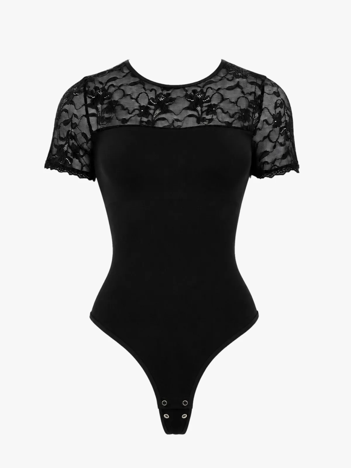 Women Seamless Lace Tummy Control Short Sleeves Thong Bodysuit