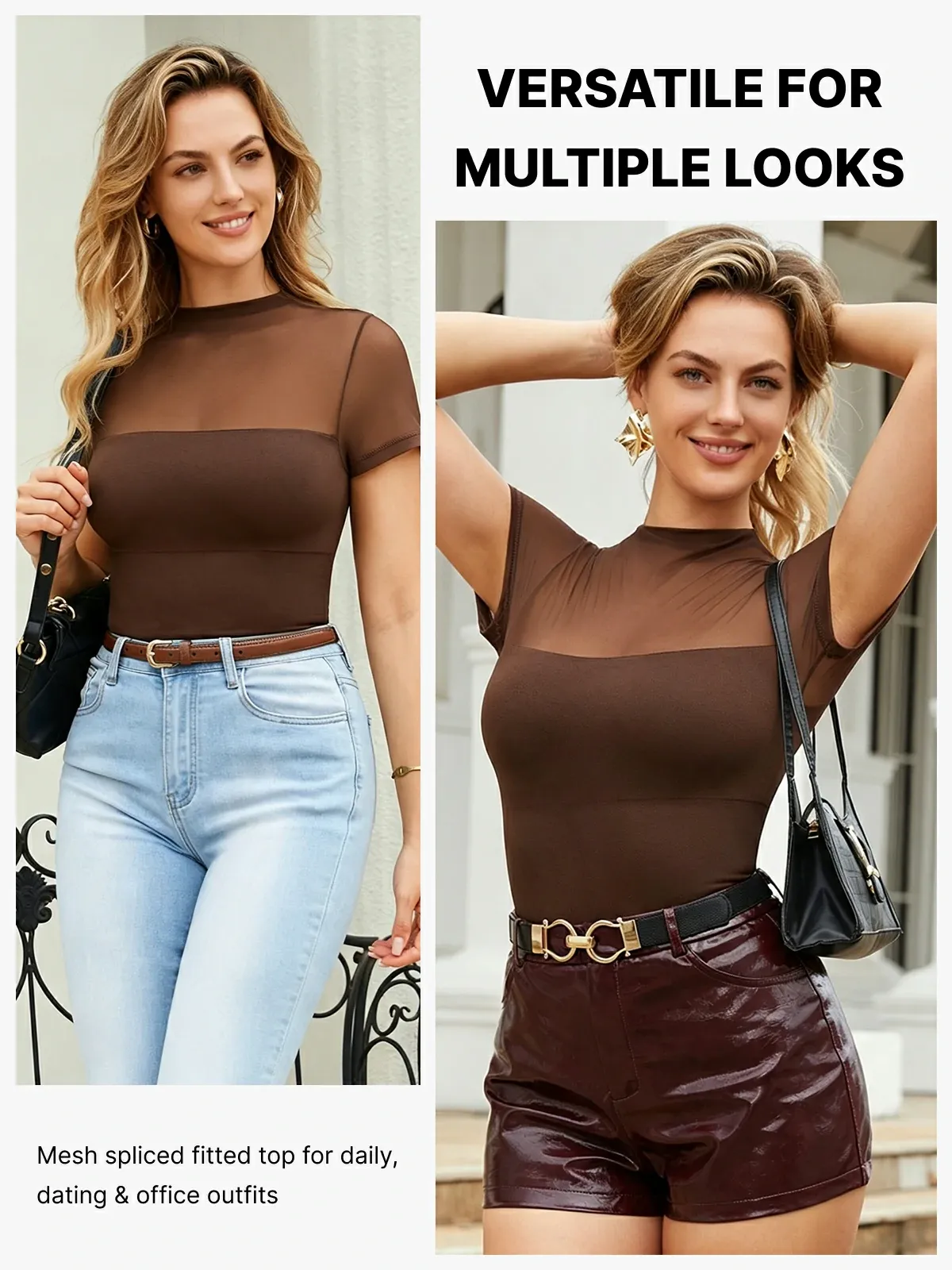 Women Sheer Mesh Mock Neck Thong Shapewear Bodysuit