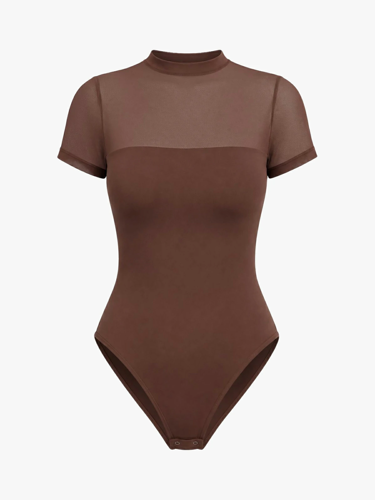 Women Sheer Mesh Mock Neck Thong Shapewear Bodysuit