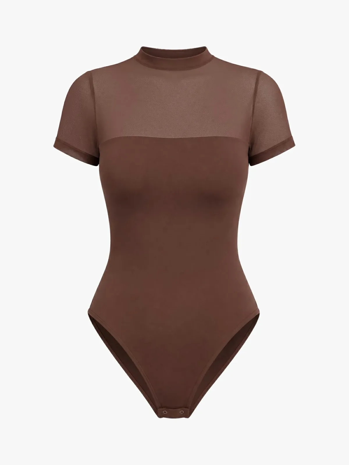 Women Sheer Mesh Mock Neck Thong Shapewear Bodysuit