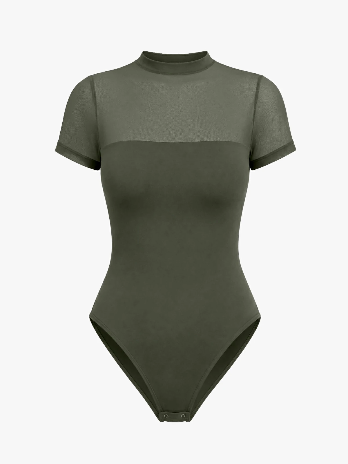 Women Sheer Mesh Mock Neck Thong Shapewear Bodysuit