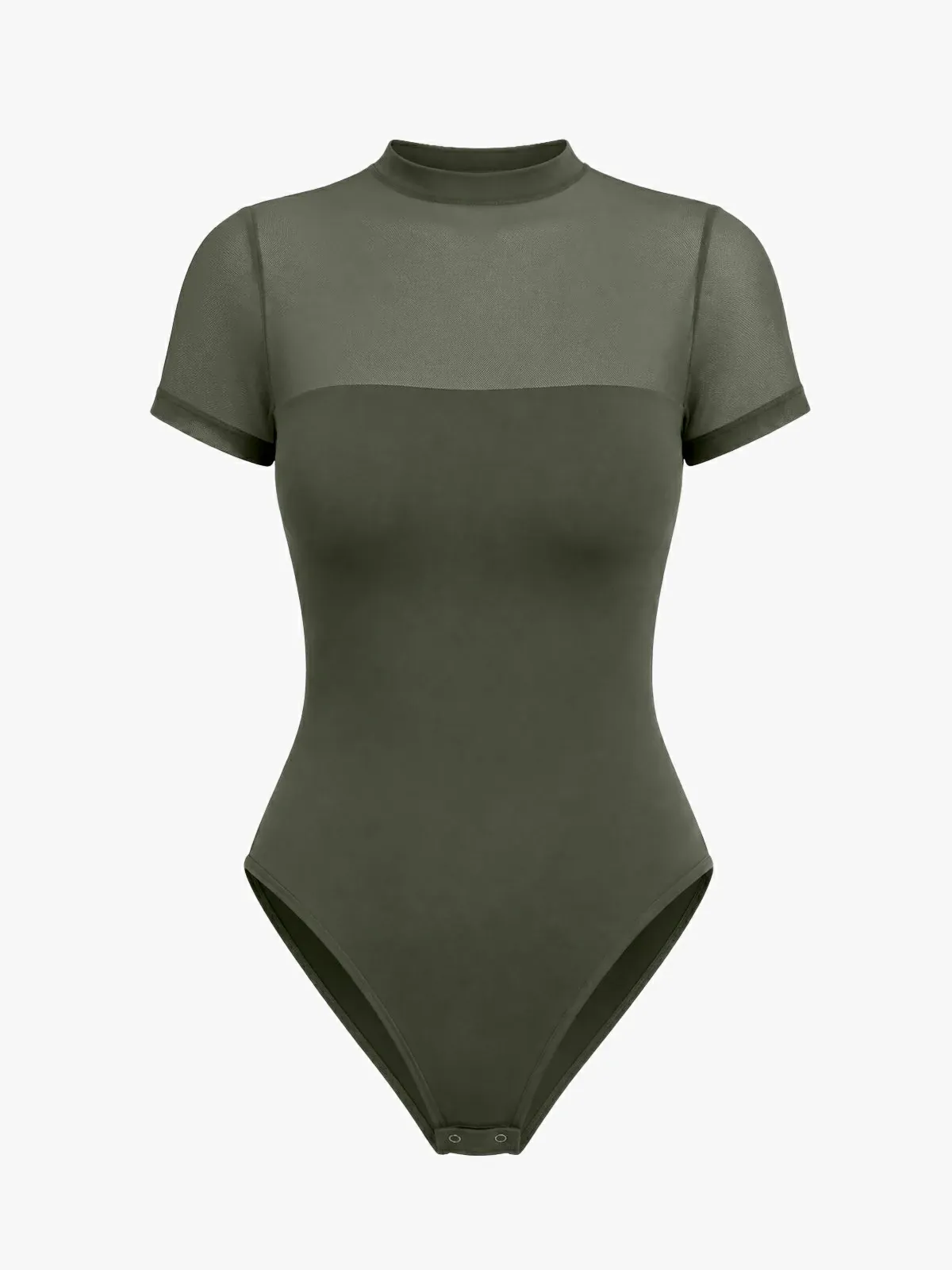 Women Sheer Mesh Mock Neck Thong Shapewear Bodysuit