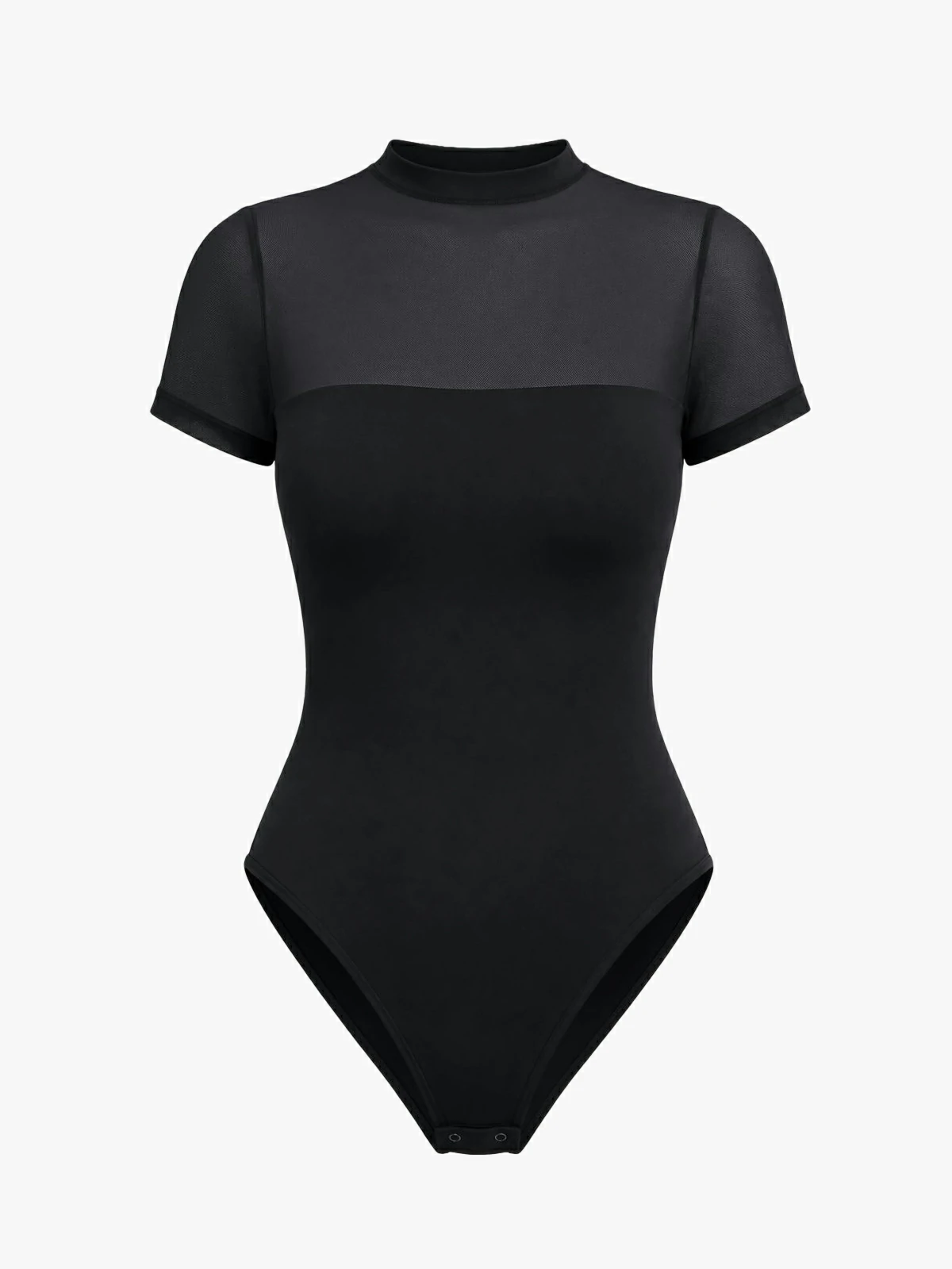 Women Sheer Mesh Mock Neck Thong Shapewear Bodysuit