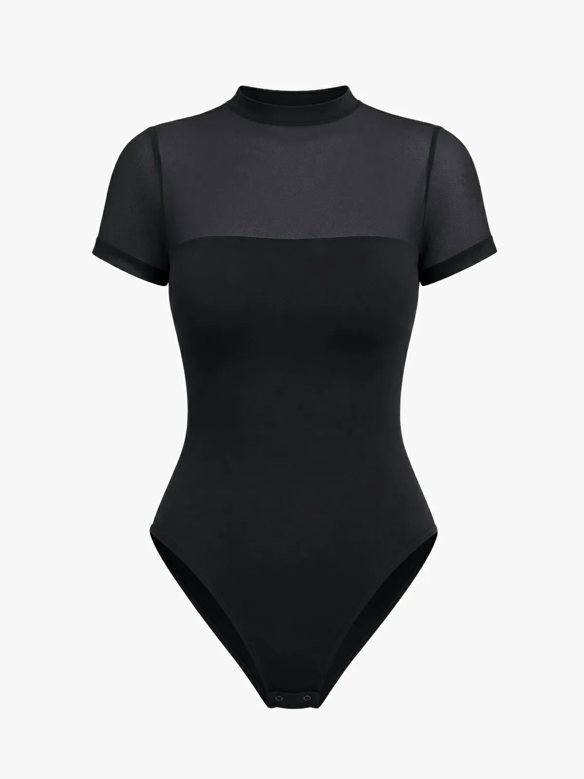 Women Sheer Mesh Mock Neck Thong Shapewear Bodysuit