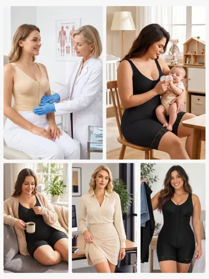 Women Full Coverage Mid-Thigh Bodysuit with Front Zipper