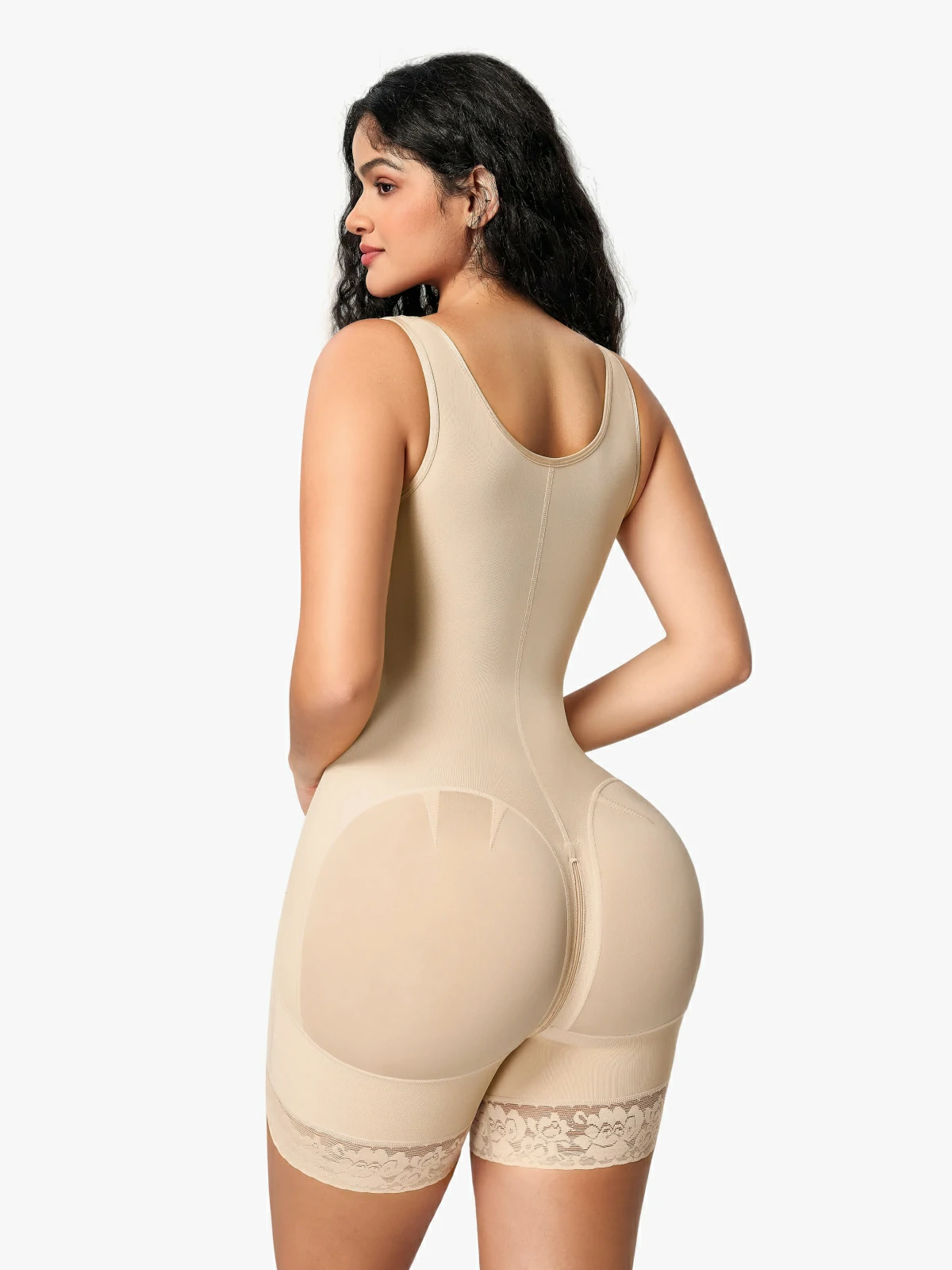 Women Full Coverage Mid-Thigh Bodysuit with Front Zipper