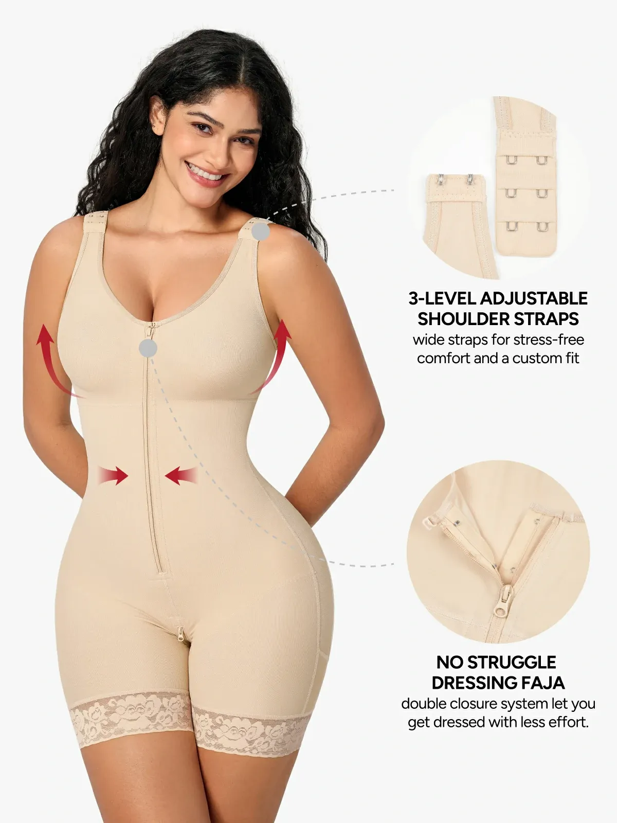 Women Full Coverage Mid-Thigh Bodysuit with Front Zipper