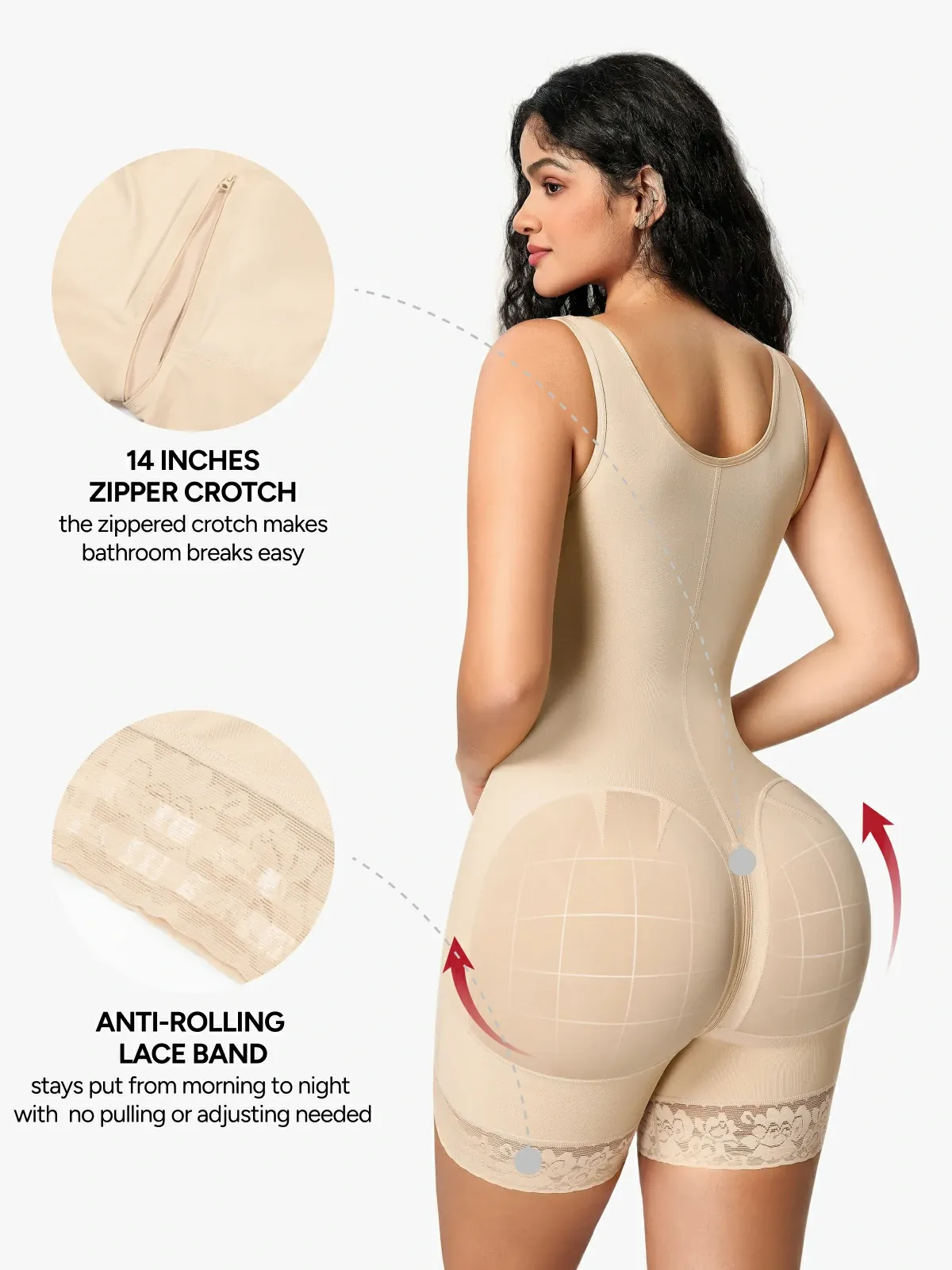 Women Full Coverage Mid-Thigh Bodysuit with Front Zipper