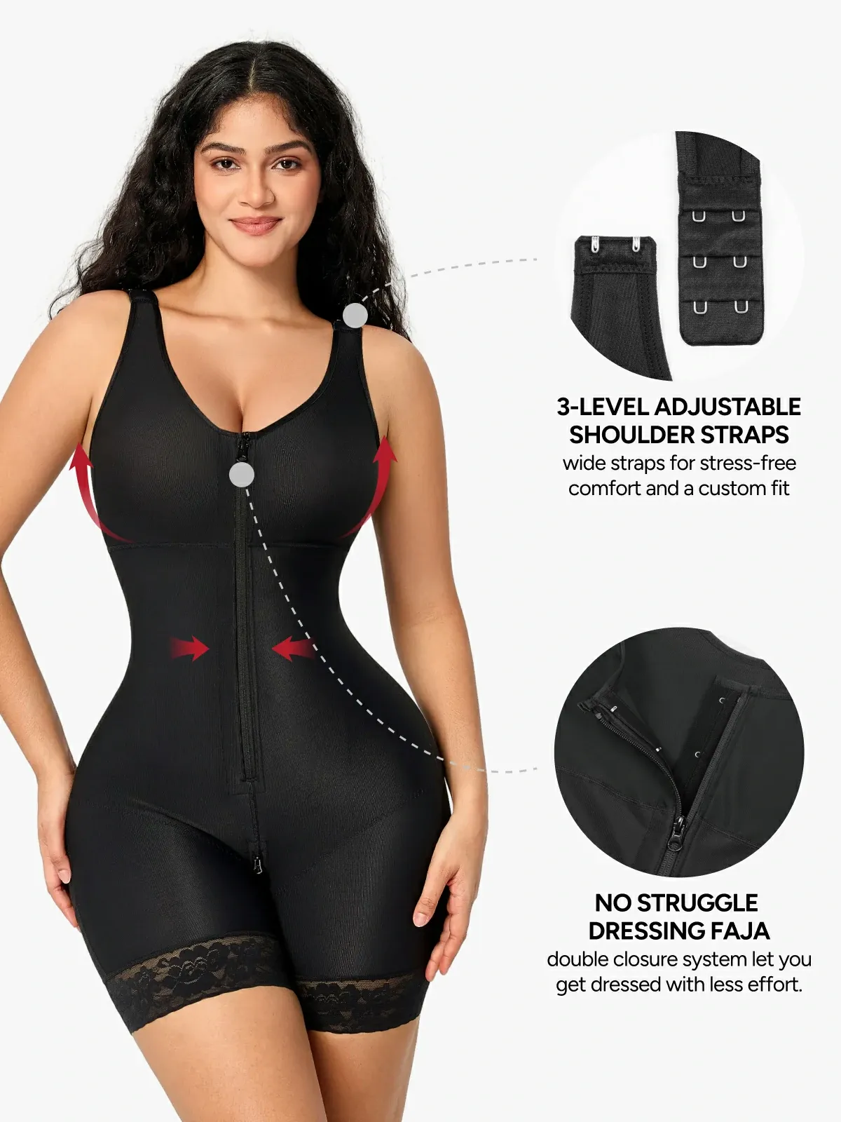 Women Full Coverage Mid-Thigh Bodysuit with Front Zipper