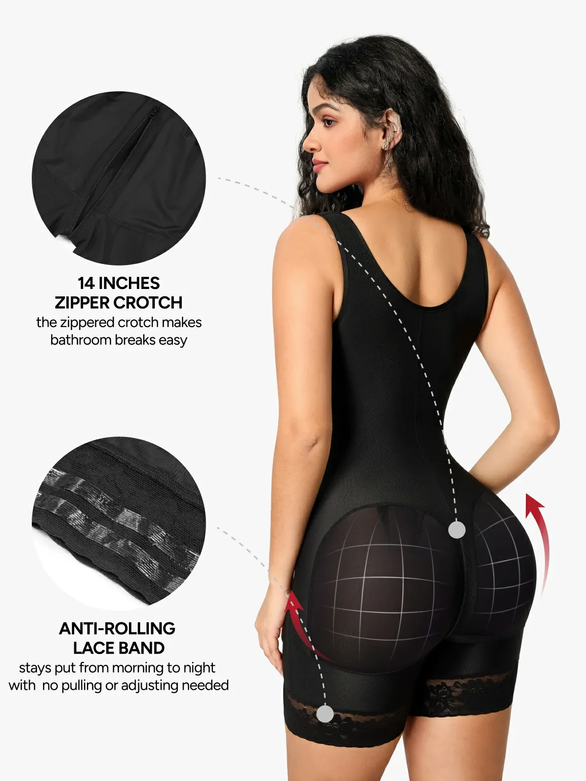 Women Full Coverage Mid-Thigh Bodysuit with Front Zipper