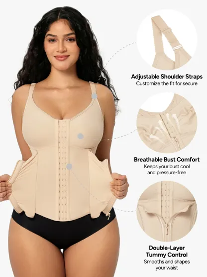 Women Front Zip Waist Sculpting Tummy Control Corset Top