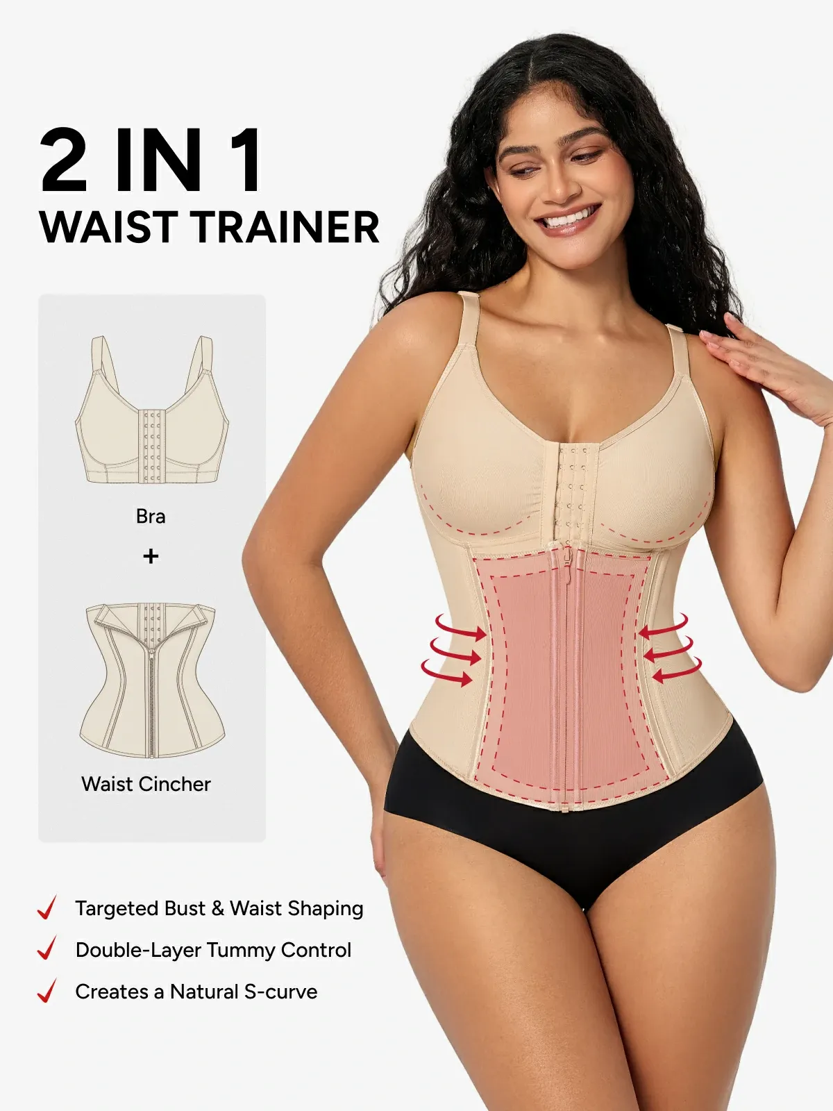 Women Front Zip Waist Sculpting Tummy Control Corset Top