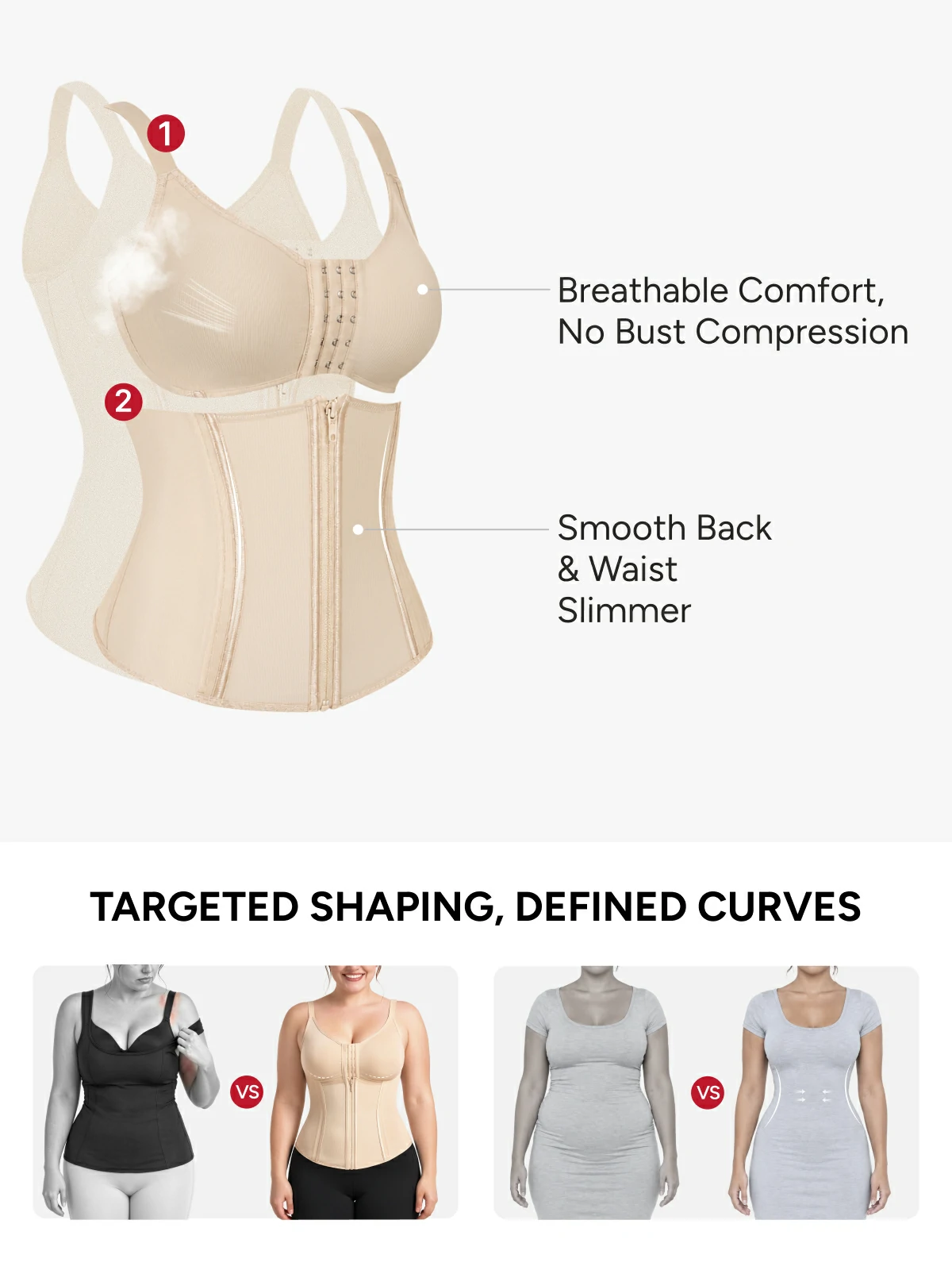 Women Front Zip Waist Sculpting Tummy Control Corset Top