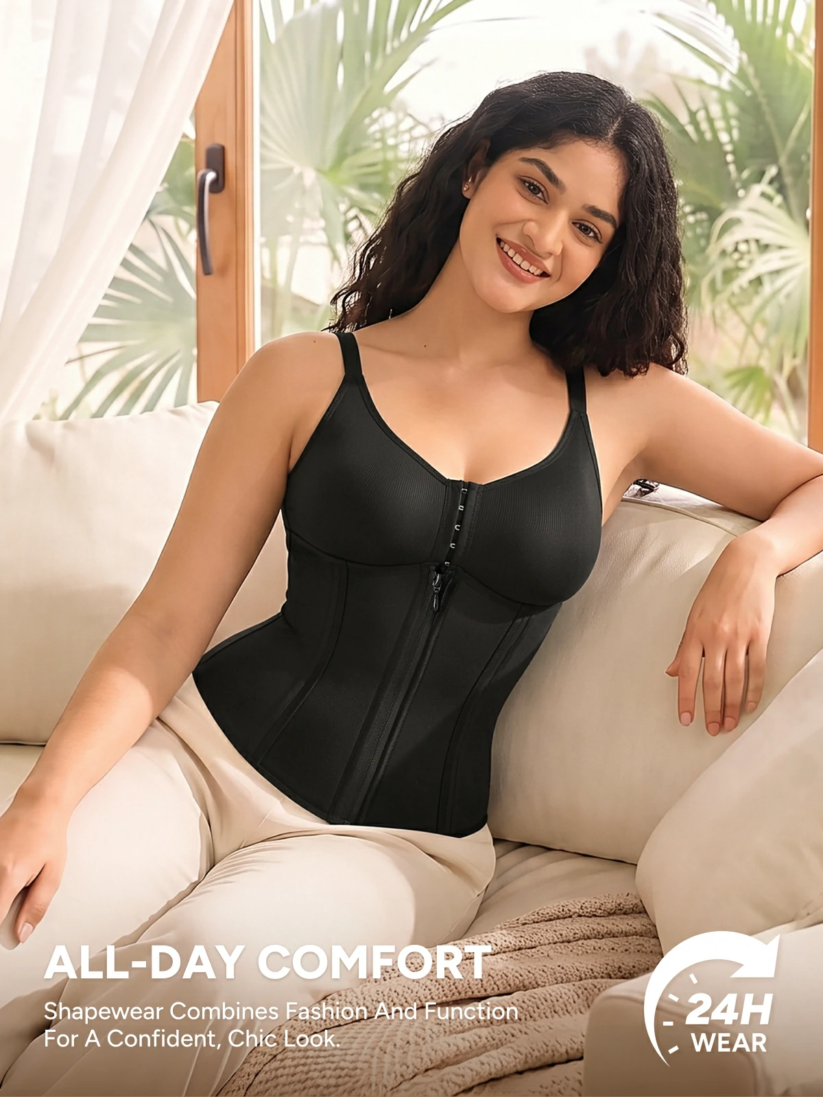 Women Front Zip Waist Sculpting Tummy Control Corset Top