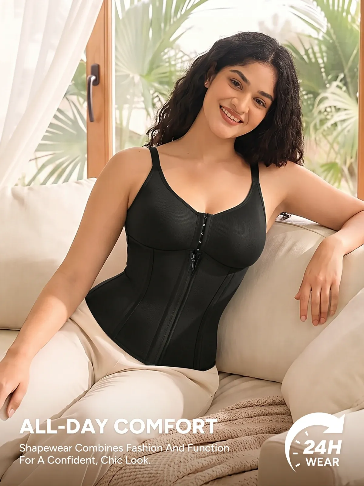 Women Front Zip Waist Sculpting Tummy Control Corset Top