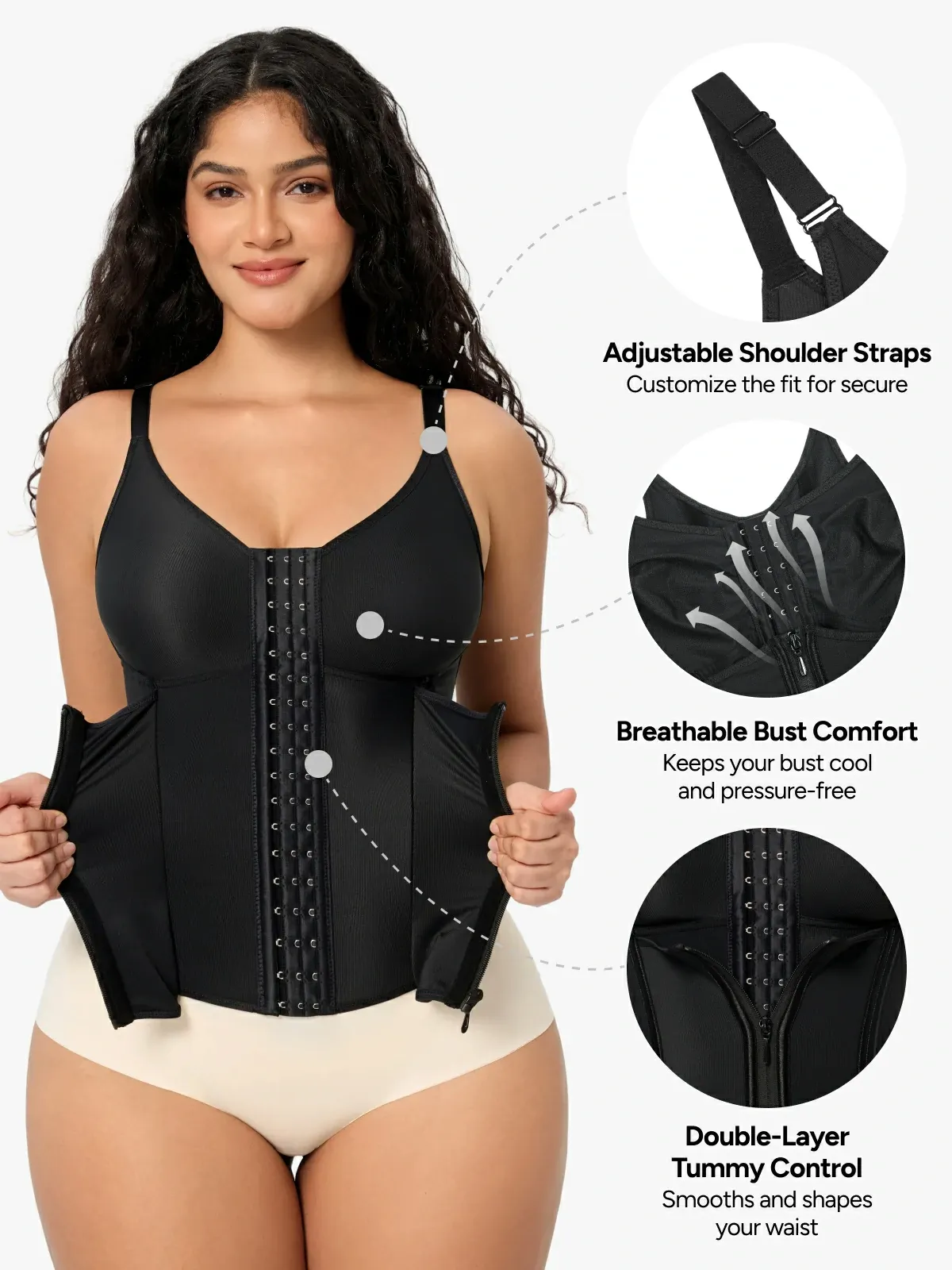 Women Front Zip Waist Sculpting Tummy Control Corset Top